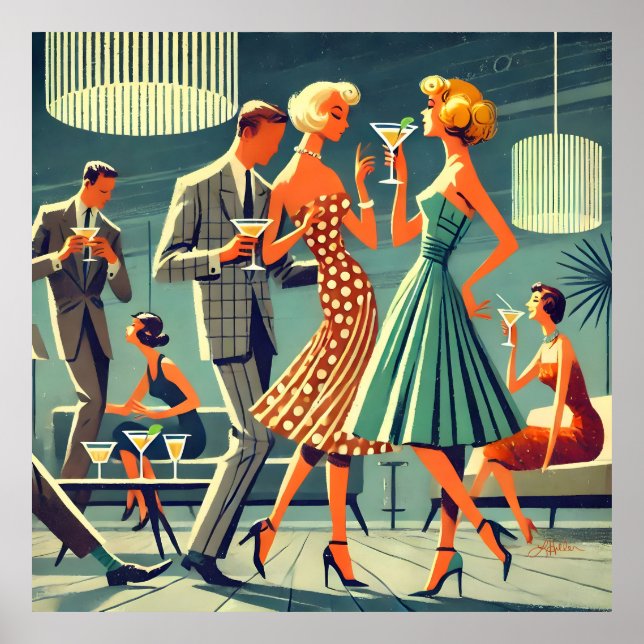 Mid Century Modern Martini Dance Cocktail Party Poster (Vorne)