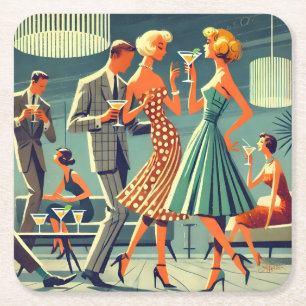 Mid Century Modern Martini Dance Cocktail Party Rechteckiger Pappuntersetzer