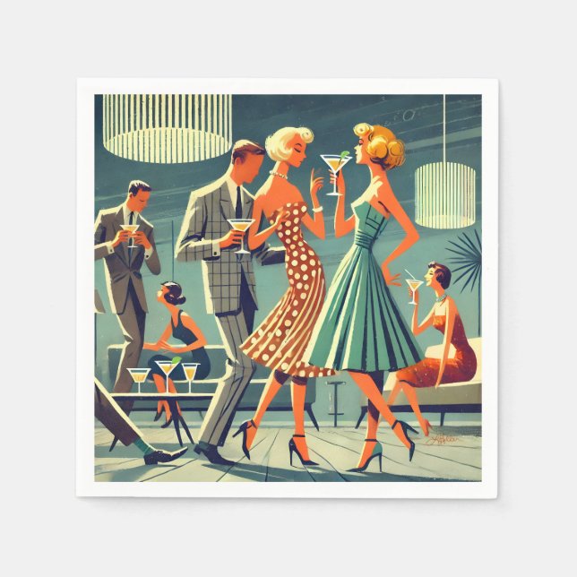 Mid Century Modern Martini Dance Cocktail Party Serviette (Vorderseite)