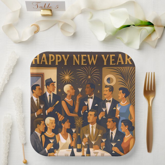 Mid Century Modern Martini Intellectuals New Year Pappteller (Hochzeit)