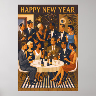 Mid Century Modern Martini Intellektuelle Neujahr Poster