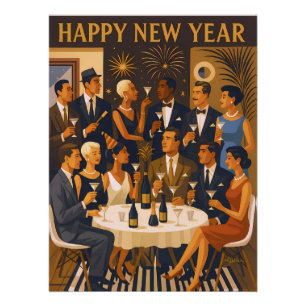 Mid Century Modern Martini Intellektuelle Neujahr Poster