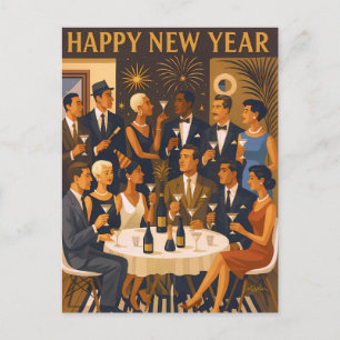 Mid Century Modern Martini Intellektuelle Neujahr Postkarte