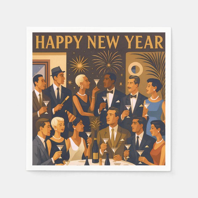 Mid Century Modern Martini Intellektuelle Neujahr Serviette (Vorderseite)
