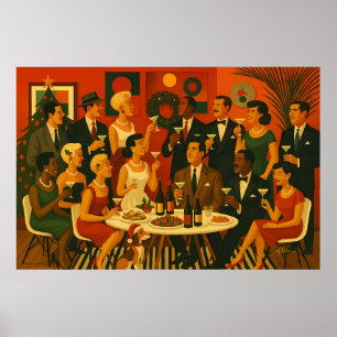 Mid Century Modern Martini Intellektuelle Weihnach Poster