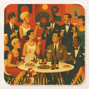 Mid Century Modern Martini Intellektuelle Weihnach Rechteckiger Pappuntersetzer