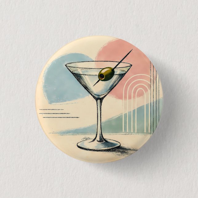 Mid Century Modern Martini Pastell Minimalistische Button (Vorderseite)