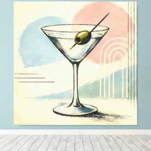 Mid Century Modern Martini Pastell Minimalistische Leinwanddruck