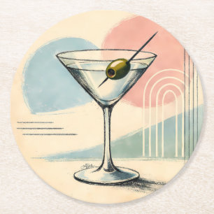 Mid Century Modern Martini Pastell Minimalistische Runder Pappuntersetzer