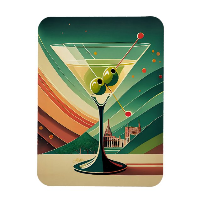 Mid Century Modern Martini Reise Kathedralenblick Magnet (Vertikal)