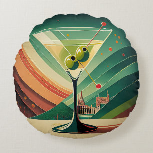 Mid Century Modern Martini Reise Kathedralenblick Rundes Kissen