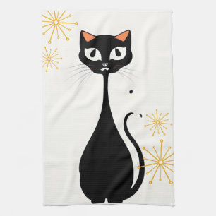 Mid Century Modern MCM Coole Schwarze Katze Geschirrtuch