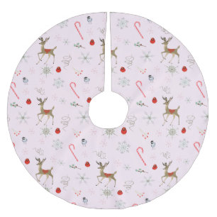 Mid Century Modern   Meise und süßer Hirsch  Polyester Weihnachtsbaumdecke