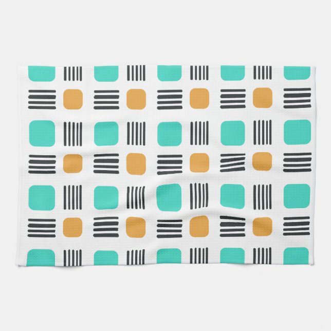 Mid Century Modern Minimalist Squares Lines Geschirrtuch (Horizontal)