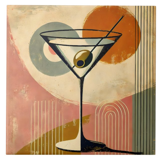 Mid Century Modern Minimalistische Kunst Martini Fliese (Vorderseite)