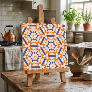 Mid Century Modern Orange Navy Blau Geometrischer Fliese