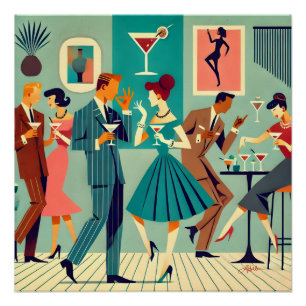 Mid Century Modern Party Der Martini-Tanz Poster