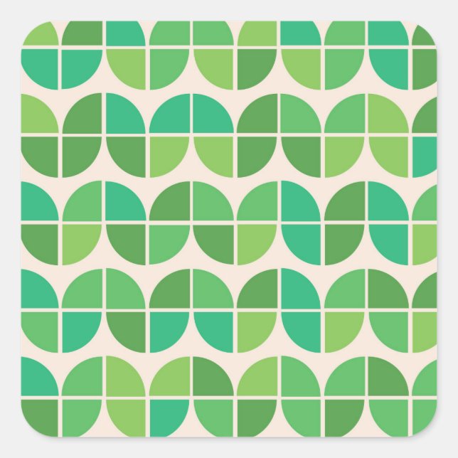  Mid Century Modern  Pattern with geometric green  Quadratischer Aufkleber (Vorderseite)