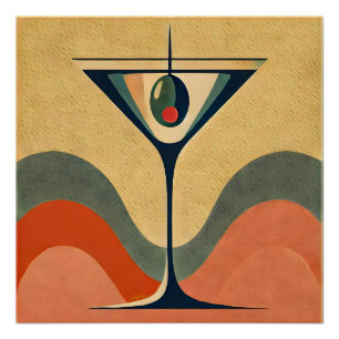 Mid Century Modern "Pfefferschoten-Oliven-Martini- Poster