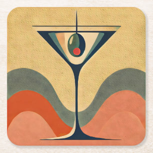 Mid Century Modern "Pfefferschoten-Oliven-Martini- Rechteckiger Pappuntersetzer