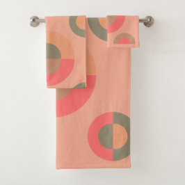 Mid-Century Modern Pfirsich und Olive  Badhandtuch Set