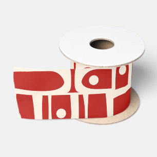 Mid-Century-Modern-Piquet-Retro-Muster Rot Satinband