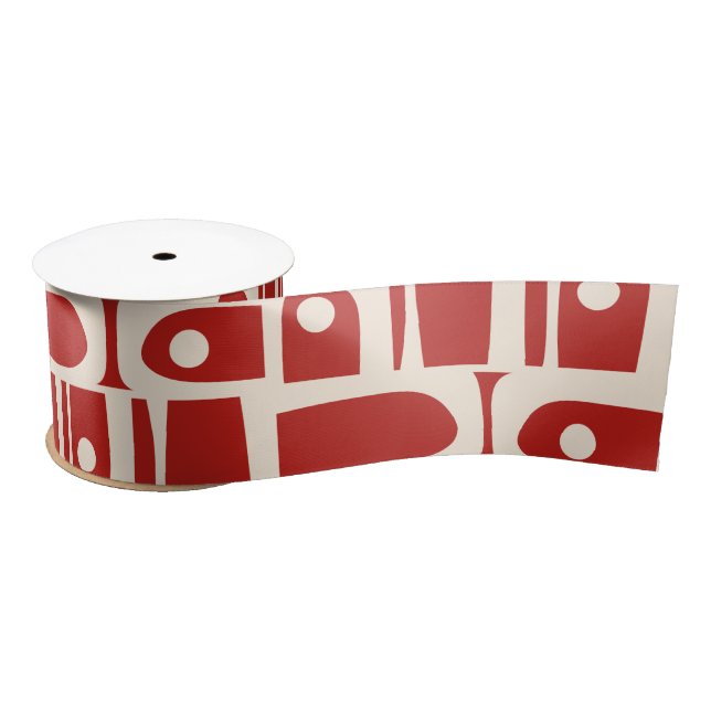 Mid-Century Modern Piquet Retro Pattern Red  Satinband (Spule)