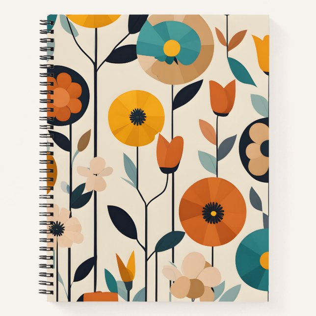 Mid-Century-Modern-Pop-Art-farbige Blumen Notizbuch (Vorderseite)