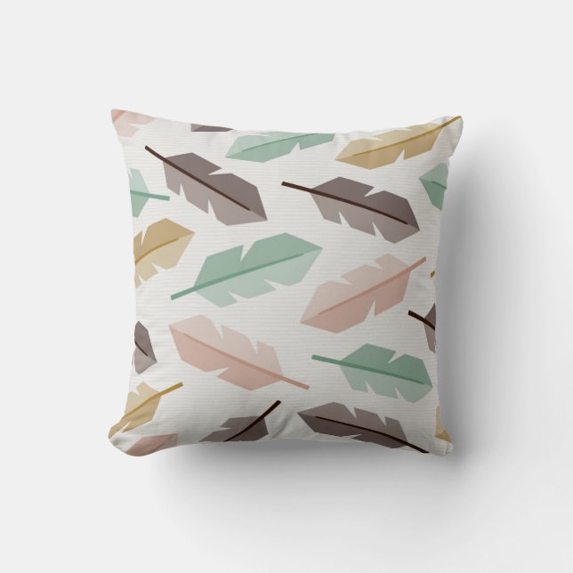 Mid-Century Modern Retro Feathers Throw Pillow Kissen (Vorderseite)
