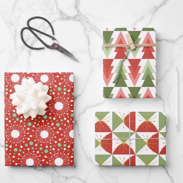 Mid-Century Modern Retro Holiday Geschenkpapier Set (Vorderseite)