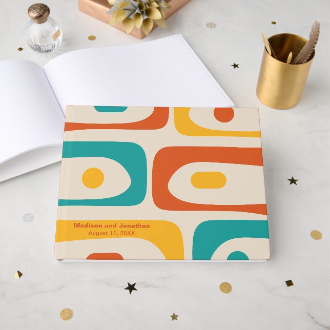 Mid Century Modern Retro Piquet Personalisiert Gästebuch (Vorderseite Offen)