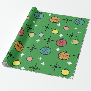 Mid Century Modern Retro Weihnachtskunst Grün Geschenkpapier