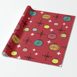 Mid Century Modern Retro Weihnachtskunst Rot Geschenkpapier