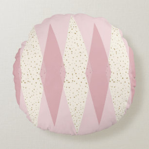 Mid Century Modern Rosa Argyle-Rundkissen Rundes Kissen