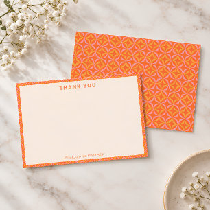 Mid-Century Modern Rosa Orange Individuelle Hochze Dankeskarte