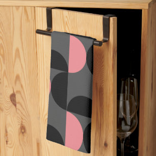 Mid-Century-Modern Rosa Schwarz und Grau  Geschirrtuch