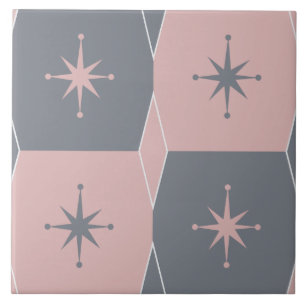 Mid-Century Modern Rosa und Grau Nahtloses Muster Fliese
