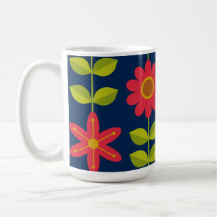 Mid Century Modern rote Blumen mit Blättern Kaffeetasse