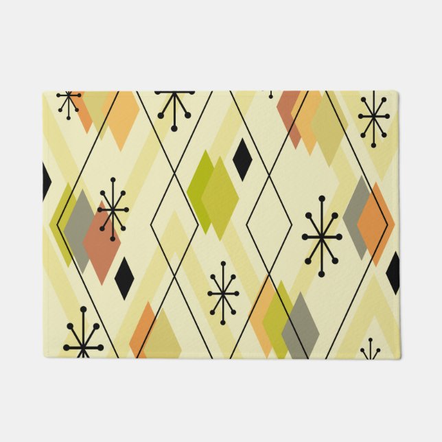 Mid Century Modern Scattered Diamonds Chartreuse Fußmatte (Vorderseite)