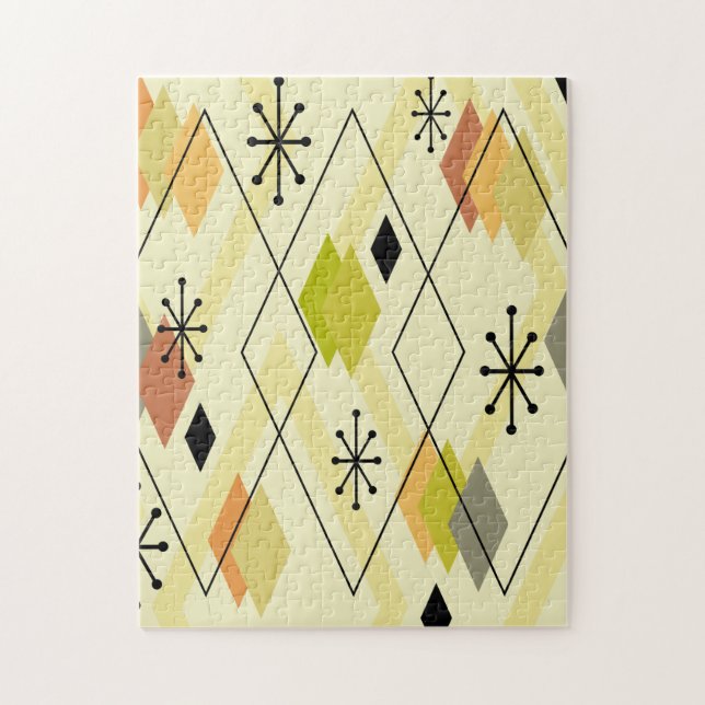 Mid Century Modern Scattered Diamonds Chartreuse Puzzle (Vertikal)