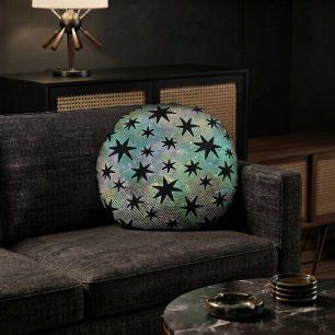 Mid Century Modern Schwarze Sterne Rundes Kissen