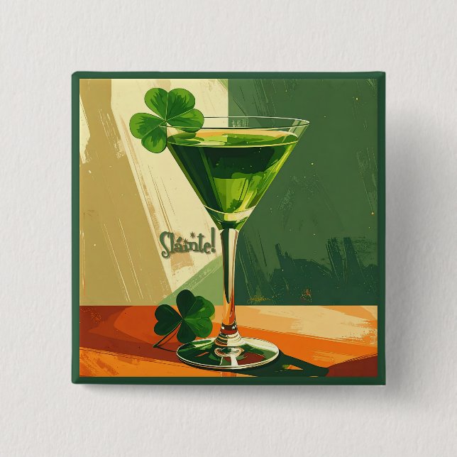 Mid Century Modern Shamrock Martini Sláinte!  Button (Vorderseite)