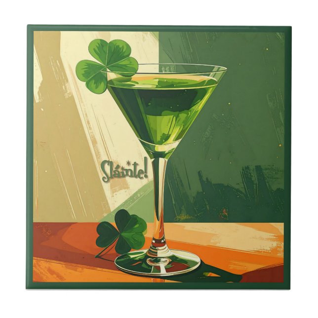 Mid Century Modern Shamrock Martini Sláinte!  Fliese (Vorderseite)
