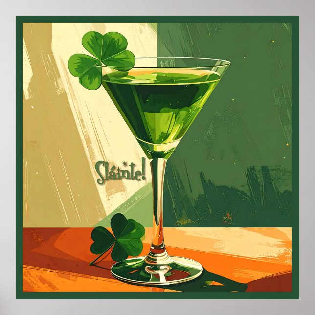 Mid Century Modern Shamrock Martini Sláinte!  Poster (Vorne)