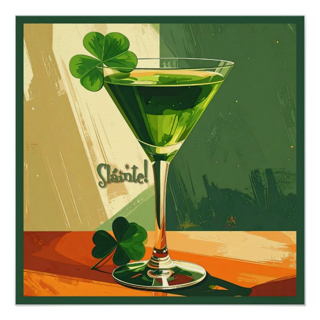 Mid Century Modern Shamrock Martini Sláinte!  Poster (Vorderseite)