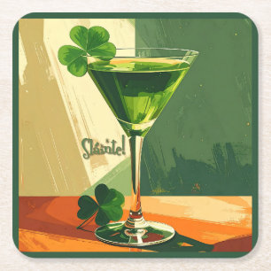 Mid Century Modern Shamrock Martini Sláinte! Rechteckiger Pappuntersetzer