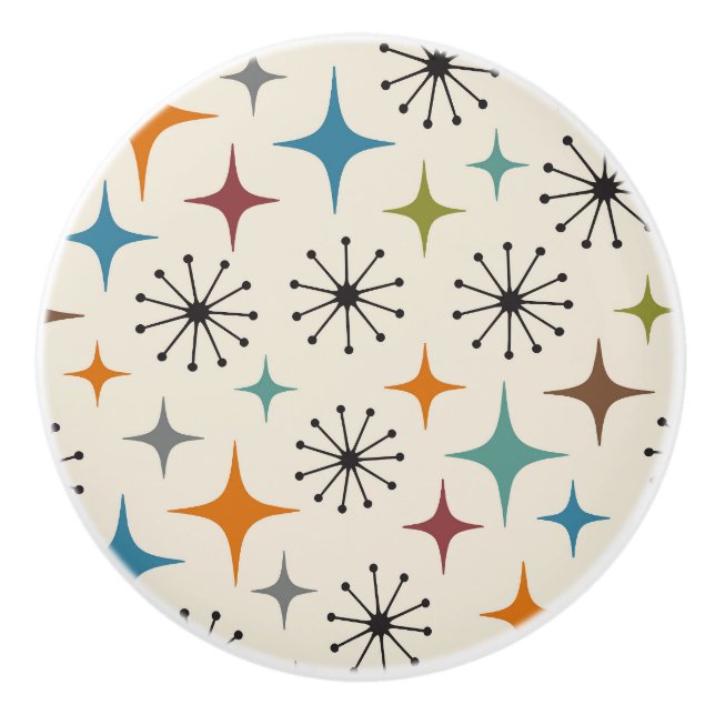 Mid-Century-Modern-Sonnenstrahl-Muster Keramikknauf (Vorderseite)