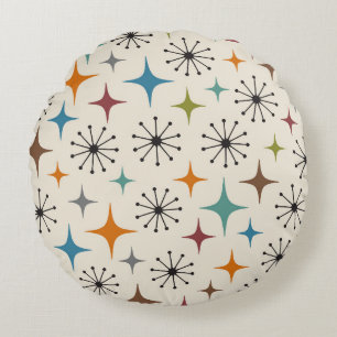 Mid-Century-Modern-Sonnenstrahl-Muster Rundes Kissen