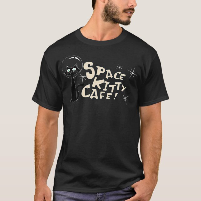 Mid Century Modern Space Kitty Café T-Shirt (Vorderseite)