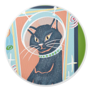 Mid Century Modern Space Kitty Keramikknopf Keramikknauf